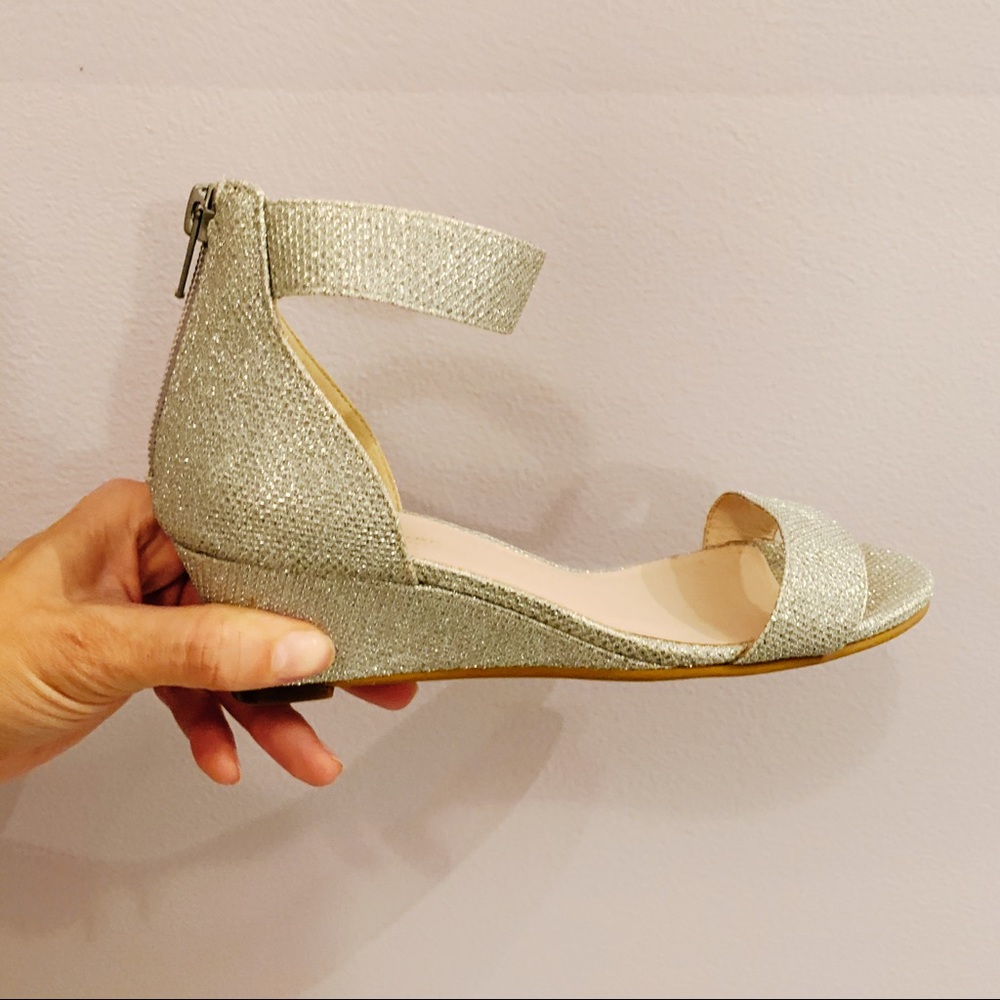 Silver faux leather heels